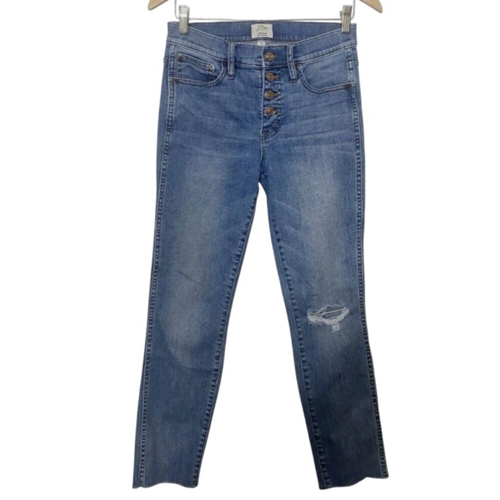 JCrew Vintage Straight Jeans Distressed Denim Raw Hem Button Fly J Crew Size 31